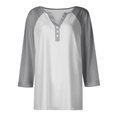 thumbnail image 5 of Fiudx Camisetas para Mujer Blusas Estampadas con Bloques de Color Informales para Mujer, Top con Cuello En V y Botones, Manga 3/4, Hombro a Manga, 5 of 5