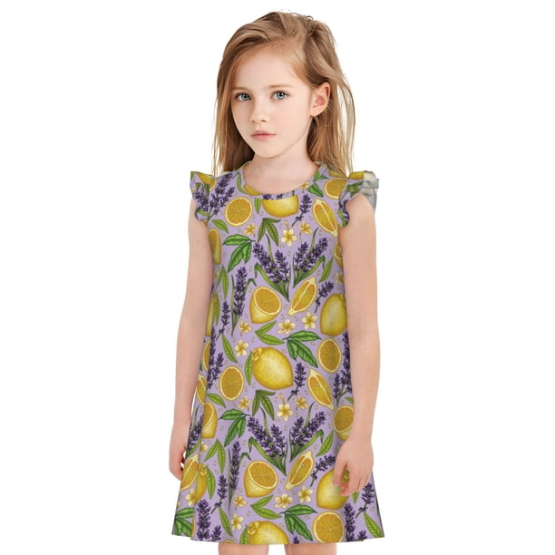 Balery Lavender Flowers Camisón de princesa para niñas, pijama de algodón con mangas abullonadas, suave y bonito.-Small