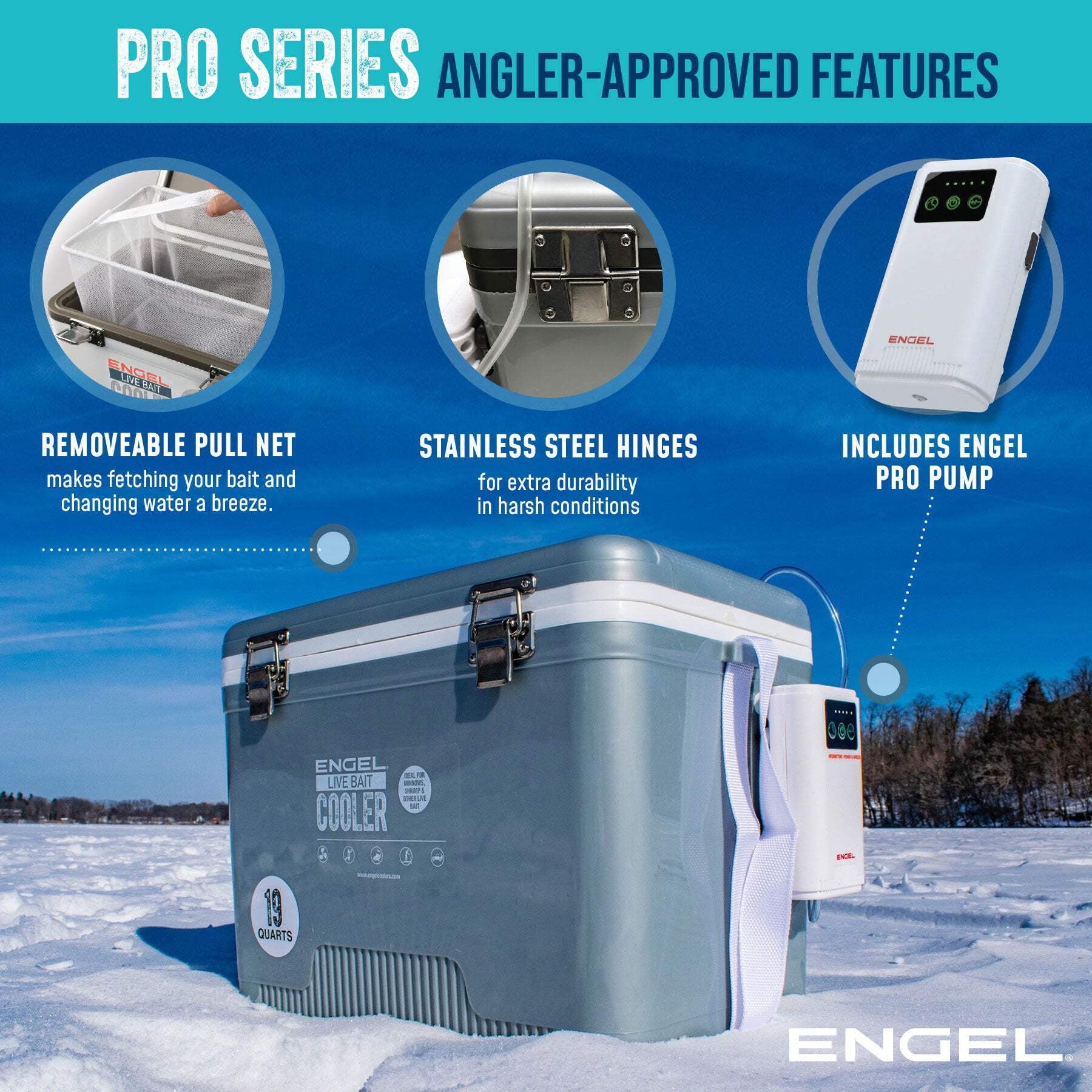 ENGEL 19 Qt Live Bait Pro Cooler with Rechargeable Aerator - Silver 19 Qt