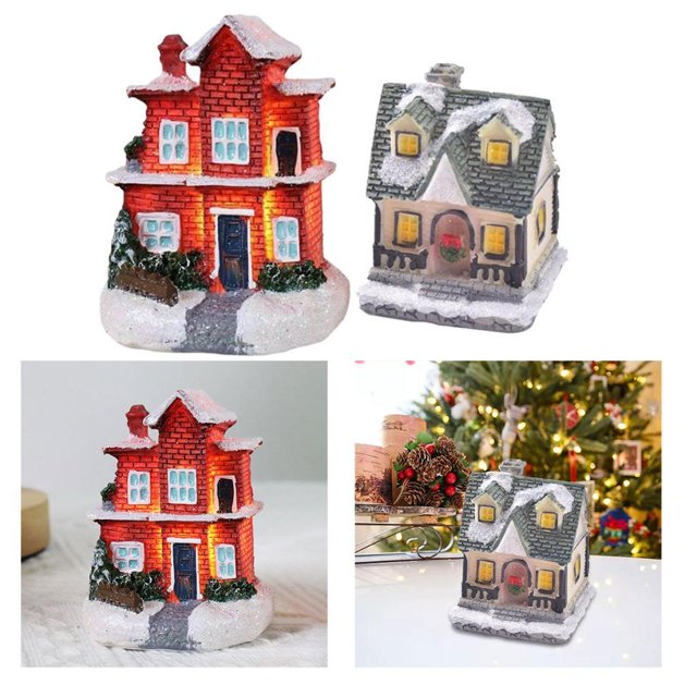 2 Uds Estatuas de Casa Iluminadas Adornos Luz Nieve Pueblo Estatuilla Estilo 3 , EstiloD BLESIY Casa de miniaturas