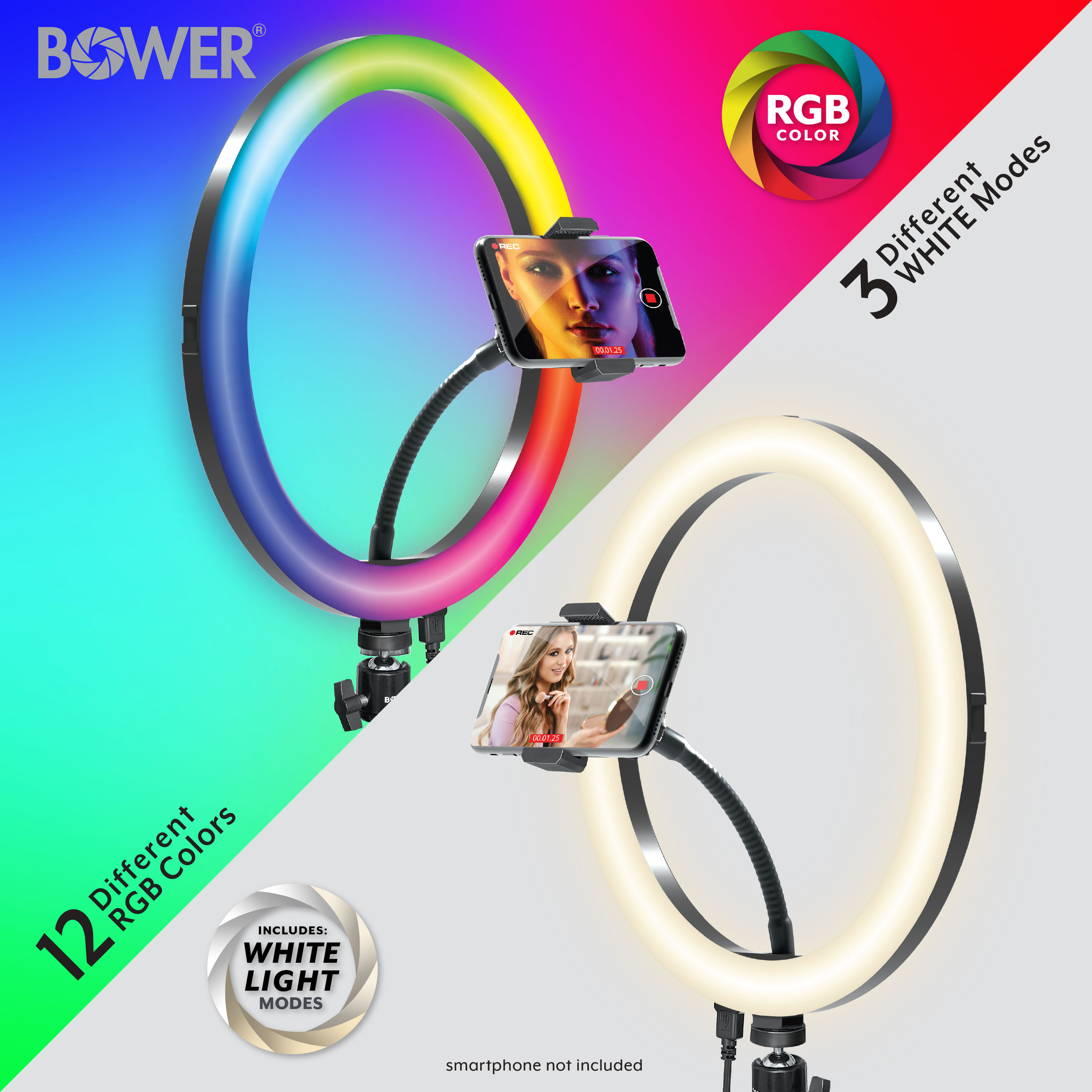 Bower 12-inch LED RGB Ring Light Studio Kit with Special Effects; Black - image 4 of 8