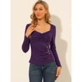 thumbnail image 3 of INSPIRE CHIC Women's Sweetheart Neck Ruched Long Sleeve Slim Rib Knit Top, 3 of 6