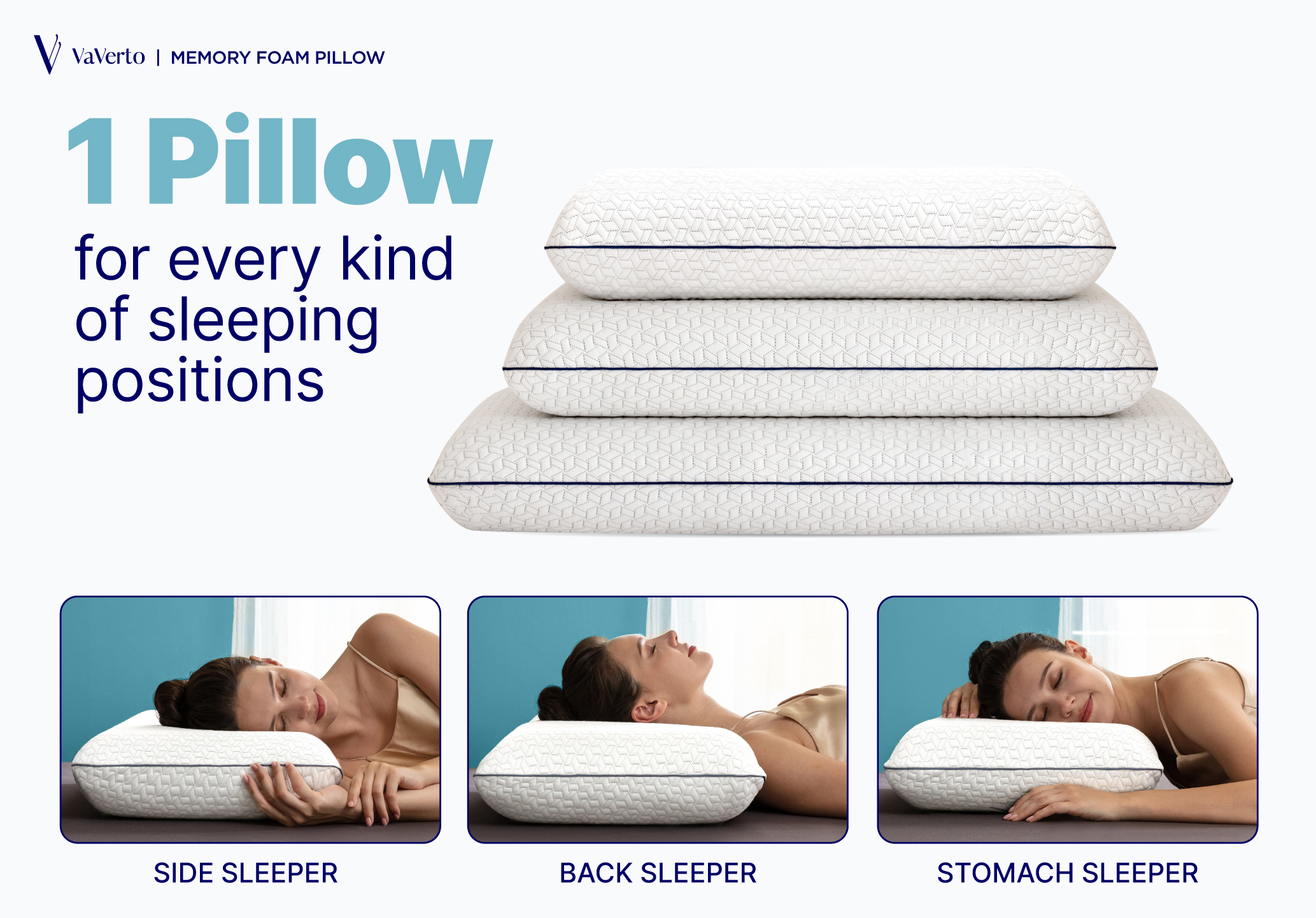Vaverto Gel Memory Foam Pillow King Size Ventilated Premium Bed Pillows with Washable and Bamboo Pillow Cover Cooling Orthopedic Sleeping Side