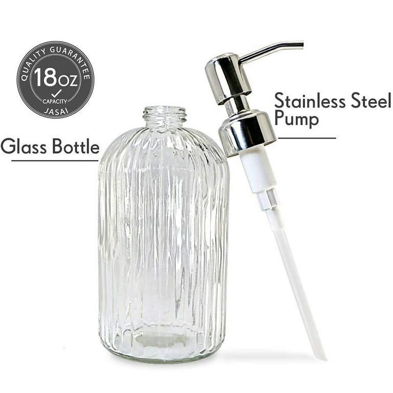 18 Oz Vertical Stripes Kitchen Soap Dispenser with 304 Rust Proof Stainless  Steel Pump, Refillable Liquid Soap Dispenser for Bathroom, Kitchen, Hand  Soap, Dish Soap (Clear Grey)