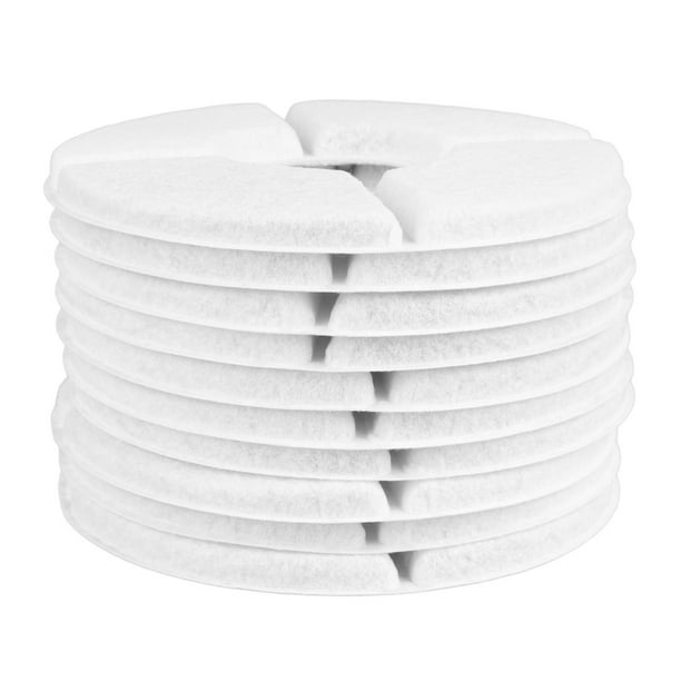 Filtro de fuente de agua para mascotas, filtro de carbón activado de repuesto de filtración de 3 capas para dispensador de agua para perros y gatos, 10 Uds. Blanco
