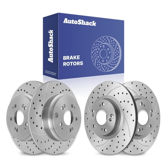 AutoShack Front Vented & Rear Solid Drilled & Slotted Coated Brake Rotors Silver Matte Finish 4-PC Set Replacement for 2009-2015 Honda Pilot 2007-2013 Acura MDX 2010-2013 Acura ZDX TurboGuard
