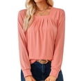 thumbnail image 2 of SHIBEVER Long Sleeve T Shirts for Women Square Neck Pleated Casual Tops Loose Fit Tunic Solid Color Cute Pink Size XL, 2 of 5