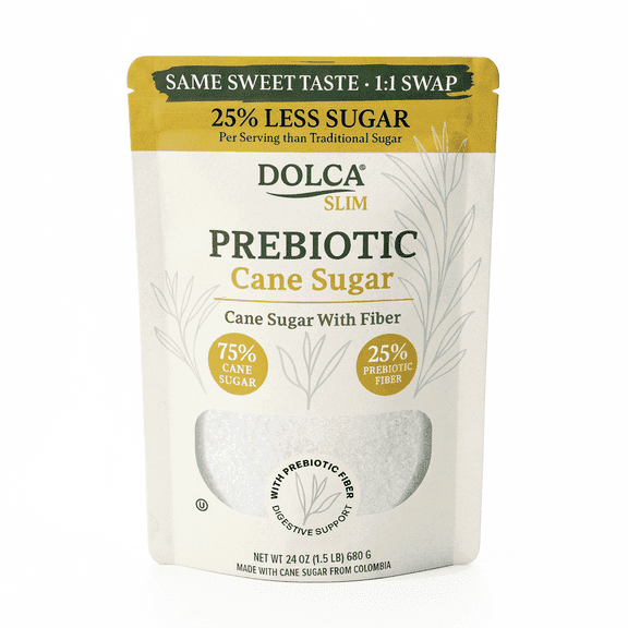Prebiotic Cane Sugar – Dolca Slim with Inulin Fiber – 25% Less Sugar, Same Taste and Texture - Sweetness for Coffee, Tea & Baking – Bakes, Browns & Measures 1:1 – No Artificial Sweeteners
