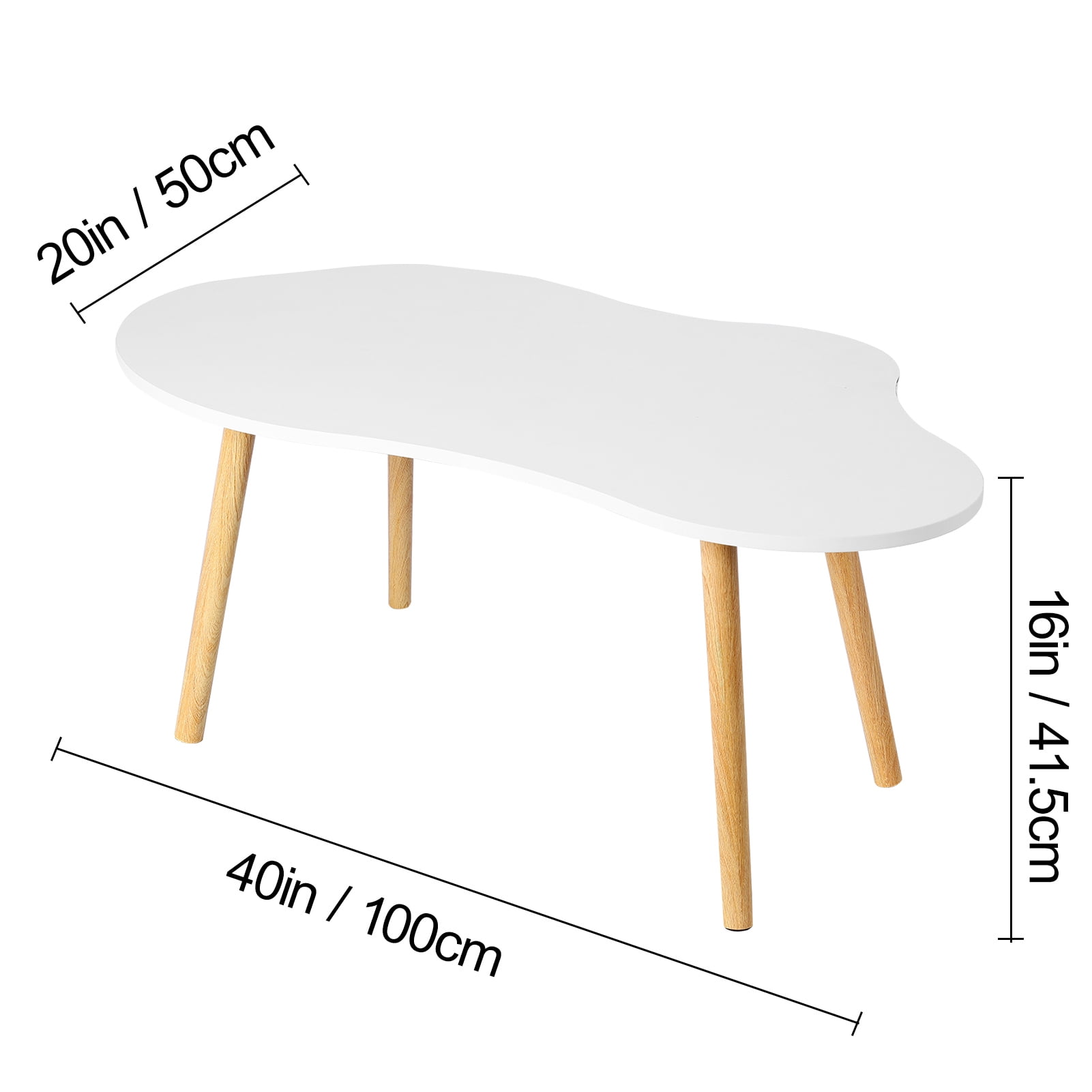 Aqzb Cloud-shaped Small Coffee Table, White Coffee Table for Small Space, Modern Coffee Table Center Table for Living Room Office with Wood Legs, 40" L x 20" W x 16" H
