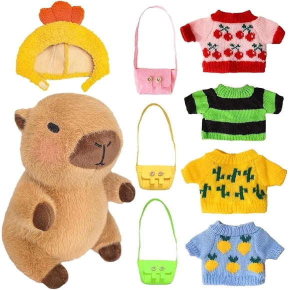 Peluche Conejillo de Indias acuático, Simulación Carpincho Juguetes, Peluche de Capibara con 8 atuendos y Accesorios, Juguetes de Peluche para disfrazar, Adecuado para Regalar