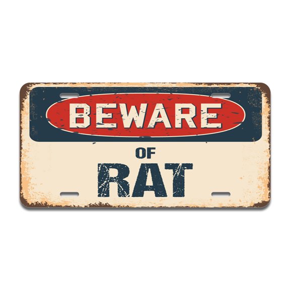 Beware of Rat Aluminum License Plate| License Plate 12" X 6" Fits Any Car, Truck, SUV, RV, or Trailer | Made in The USA