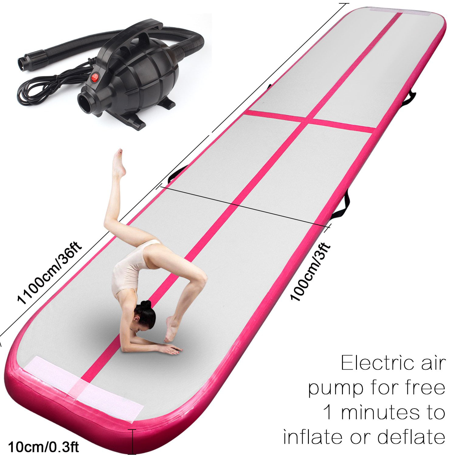 3/4/5/6M 20CM Inflatable Air Track Gymnastics Tumbling Mat Training W/Pump UK 