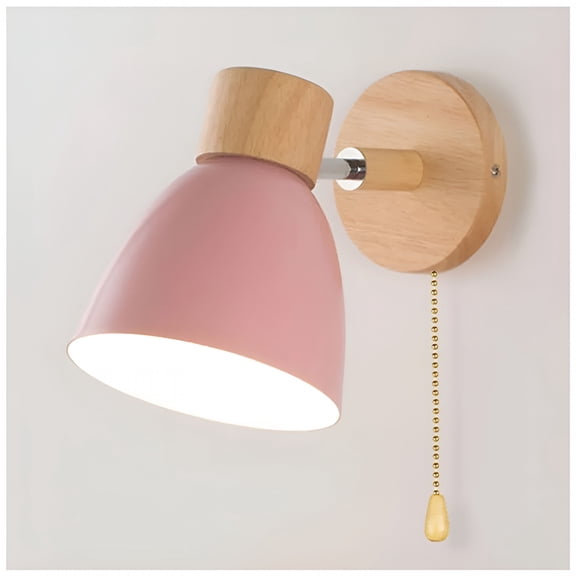 MONTERA Wooden Nordic Wall Lamp with Switch Modern Wall Sconce Bedroom Living Room Lighting Macaroon 6 Color Steering E27 Wall Lamps for Bedroom