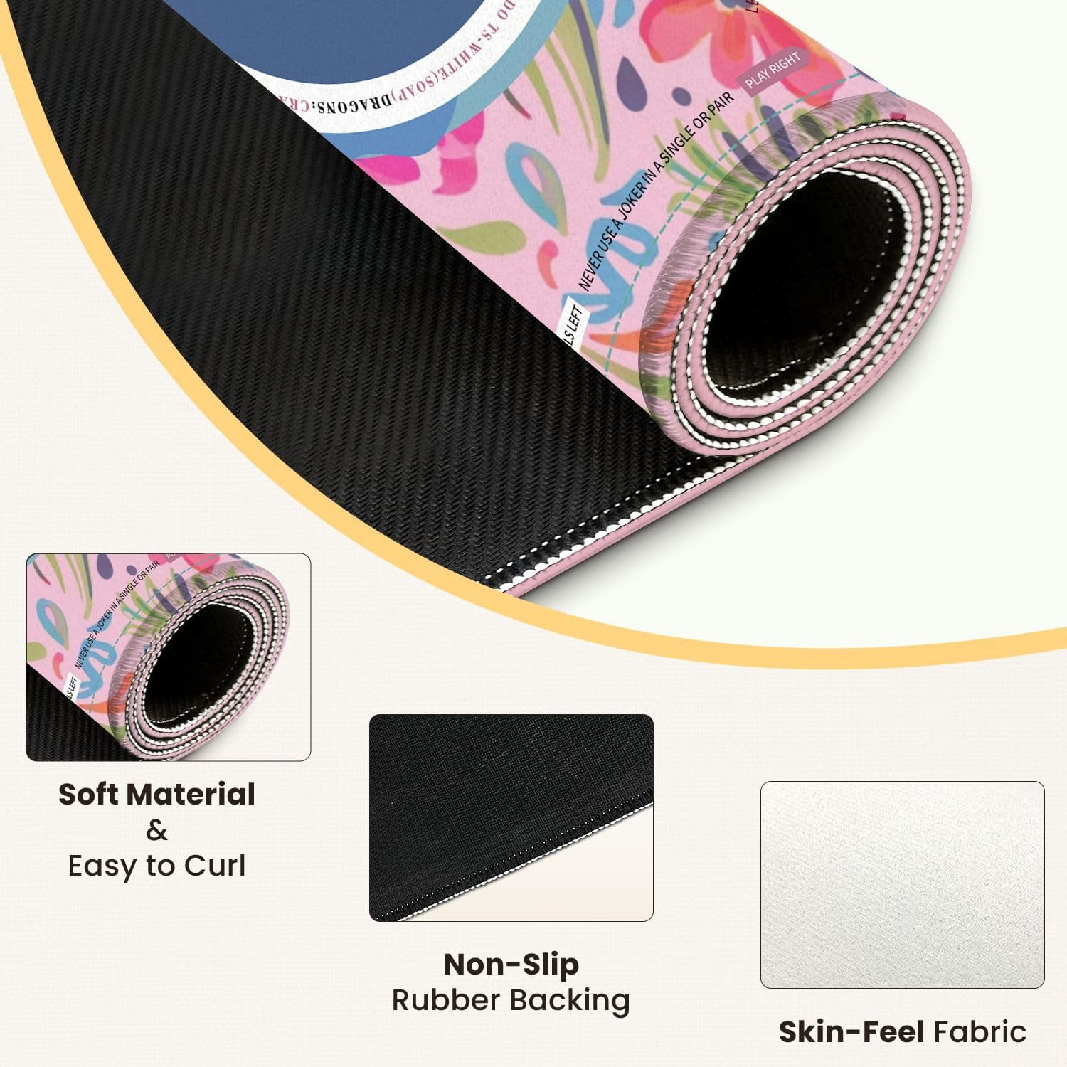Mahjong Mat for Table Vibrant Floral Pink Blue Green Flowers 31.5" x 31.5" Suit American Mahjong Rule Non-Slip Noise-Reducing Game Mat for Poker Dominoes Hosting