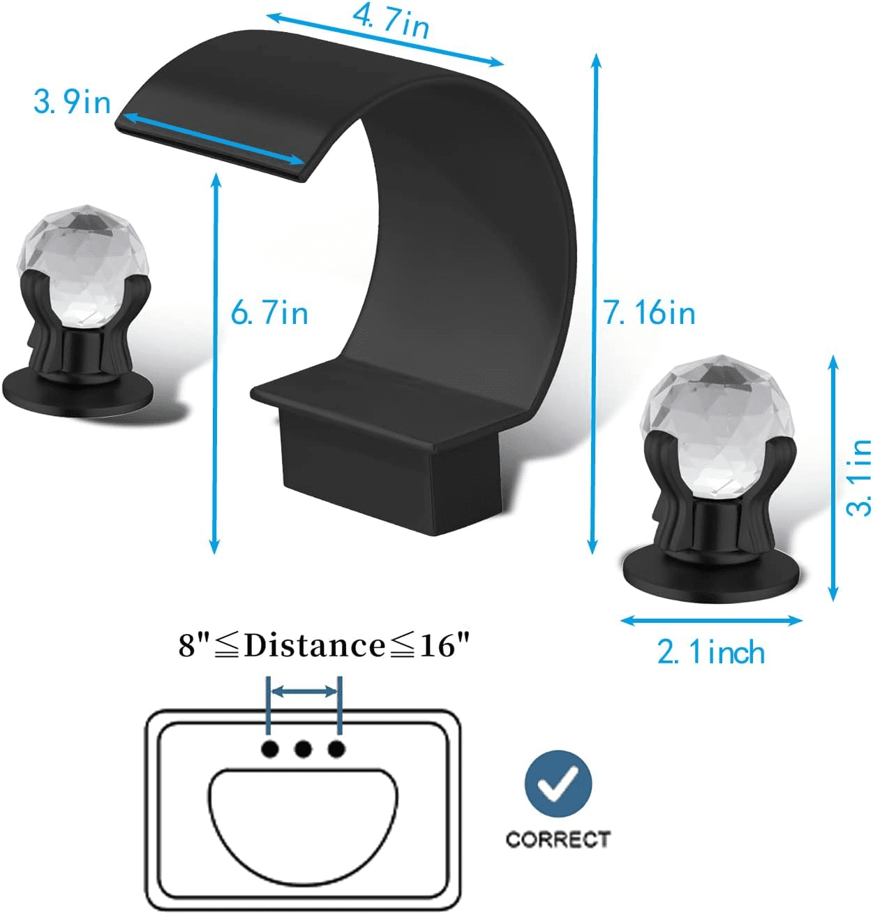 Bathroom Basin Sink Faucet Dual Handles 3 Holes Tap Deck Mounted Matte Black