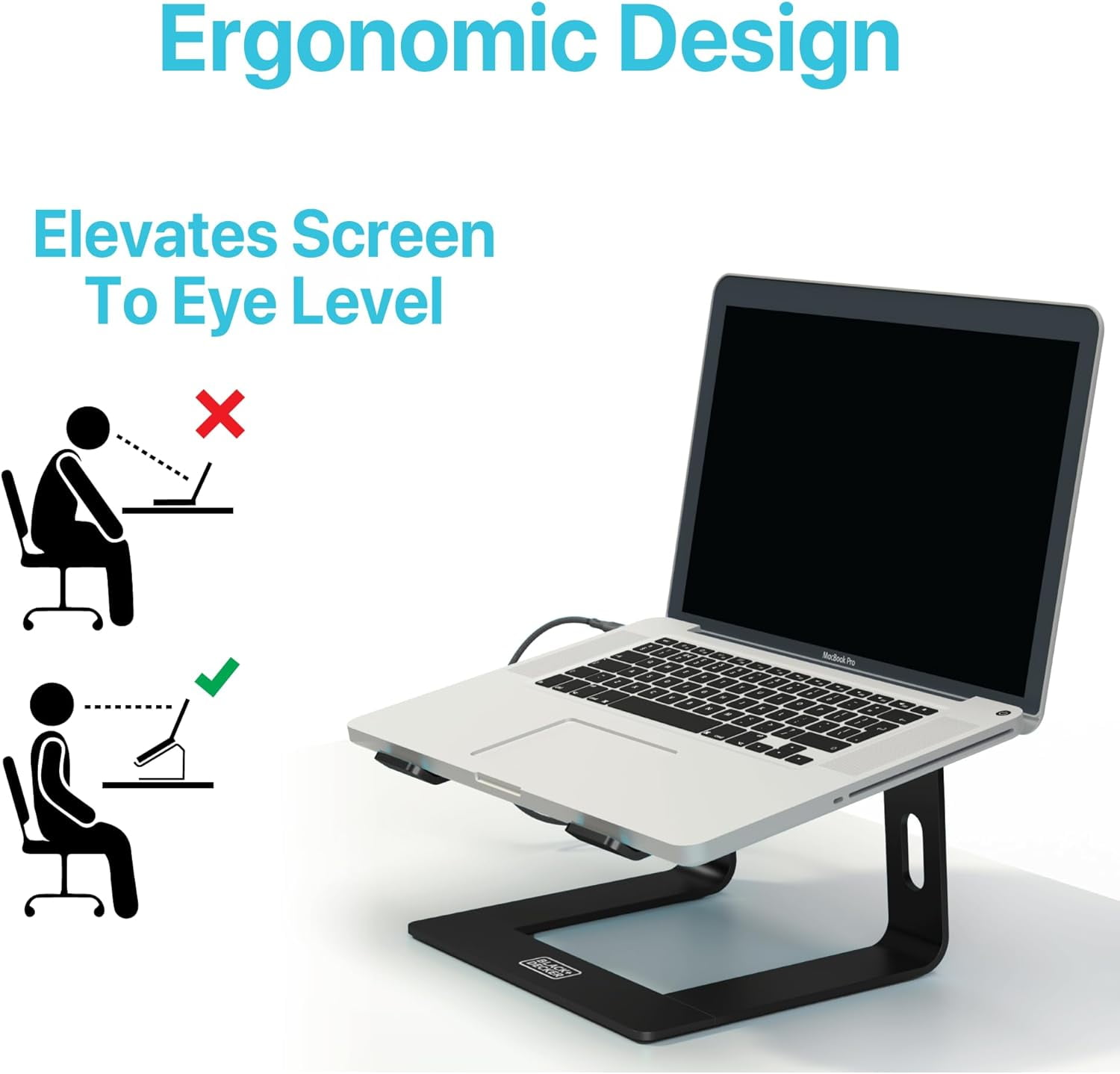 BLACK+DECKER Laptop Stand for Desk, Ergonomic Laptop Stand for Desk, Laptop Riser for Macbook Notebook Computer, Laptop Holder Computer Stand, Durable Aluminum Laptop Accessories