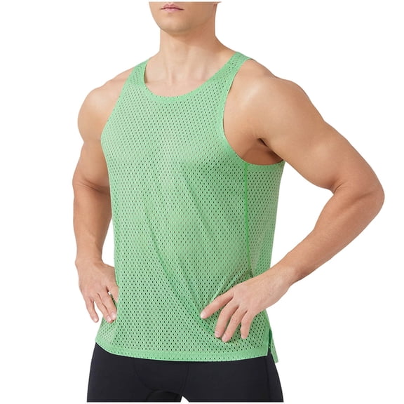 Mens Athletic Tank Top Sleeveless Crew Neck Mesh Breathable Muslce T-Shirt Workout Sport Tee Fathers Gift