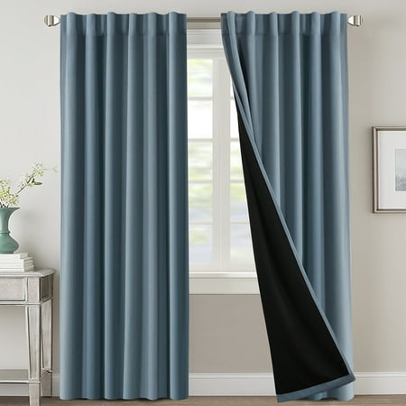 Yipa 2PCS Thick Solid Curtains UV Protection Privacy Window Curtain Energy Efficient Luxury Drapes Panel Living Room Bedroom Stone Blue W:52"x H:54"