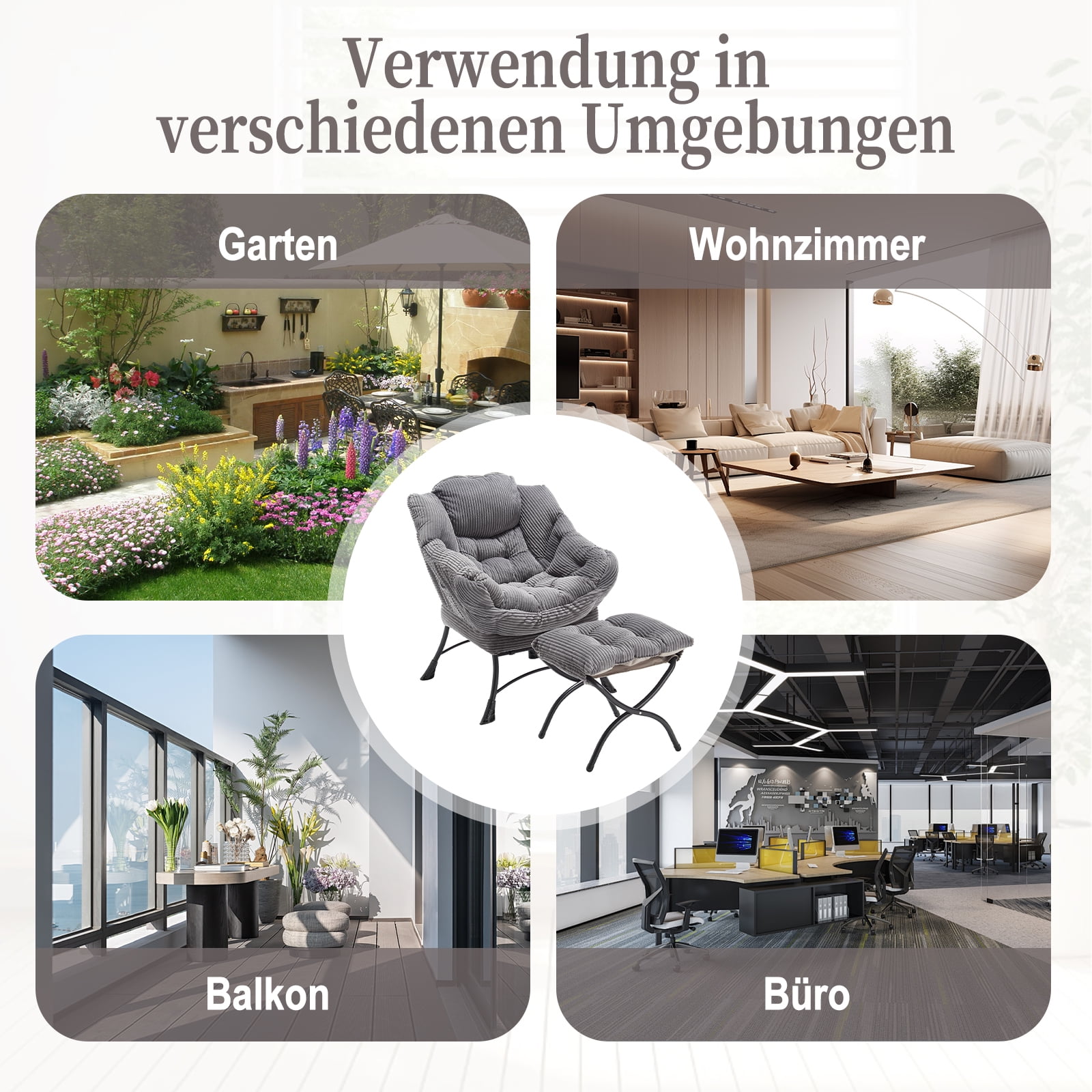 MOONMISS Accent Chair with Ottoman,with Armrests and Side Pockets、 Footrest for Living Room,Gray