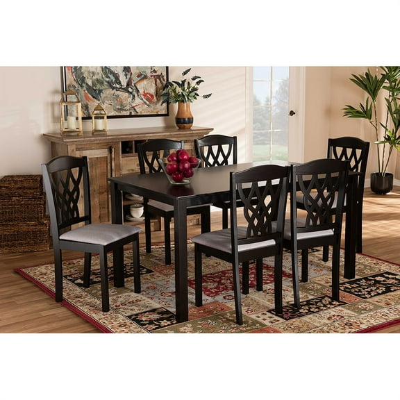 Baxton Studio Salem Modern and Contemporary Grey Fabric Upholstered and Dark Brown Finished Wood 7-Piece Dining Set