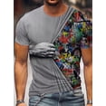 thumbnail image 3 of Short Sleeve Men's Shirt Round Neck Graphic Hand Flower, 3 of 4