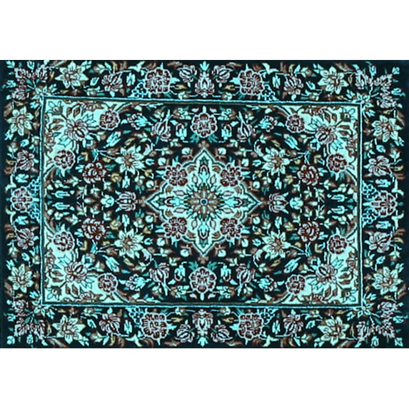 Ahgly Company Indoor Rectangle Medallion Light Blue Traditional Area Rugs, 2' x 5'