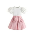 thumbnail image 2 of Delliss Girls Skirt Set 2 Piece Outfit Toddler Summer Clothes Bubble Sleeve T-Shirt Bow Knot Tutu Skirt Outfit Set 18 Months 8 Years, 2 of 4