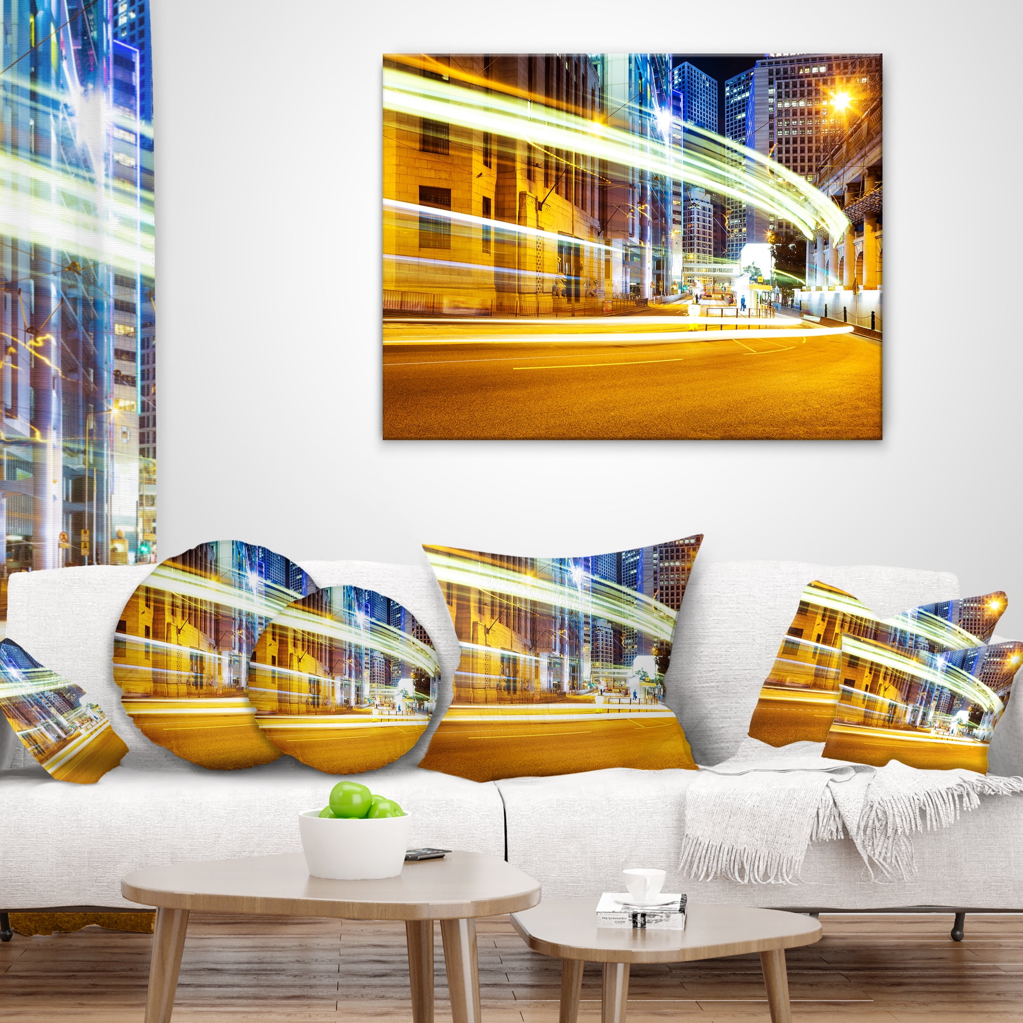 Designart Blur Motion Traffic Trail in Modern City - Throw Pillow - 18x18