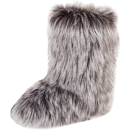 

Women s Faux fur Boot Furry Fluffy Short Snow Boot Mid-Calf Boots Warm Comfortable Outdoor Flat Shoes