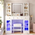 thumbnail image 2 of Vanity Desk with RGB LED, 43 Inch Makeup Table with Glass Top, 3 Color Dimmable Light Power Outlet, 3 Drawers Bedroom Furniture, White, 43 Inch, 2 of 11