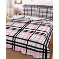 thumbnail image 2 of Pink Black Plaid Summer Quilt Set King Size, Soft Microfiber Quilted Bedding Set with 2 Pillow Shams, Farmhouse Pink Black Checkered Lightweight All Season Bedspread Coverlet for Bedroom 96"x106", 2 of 6