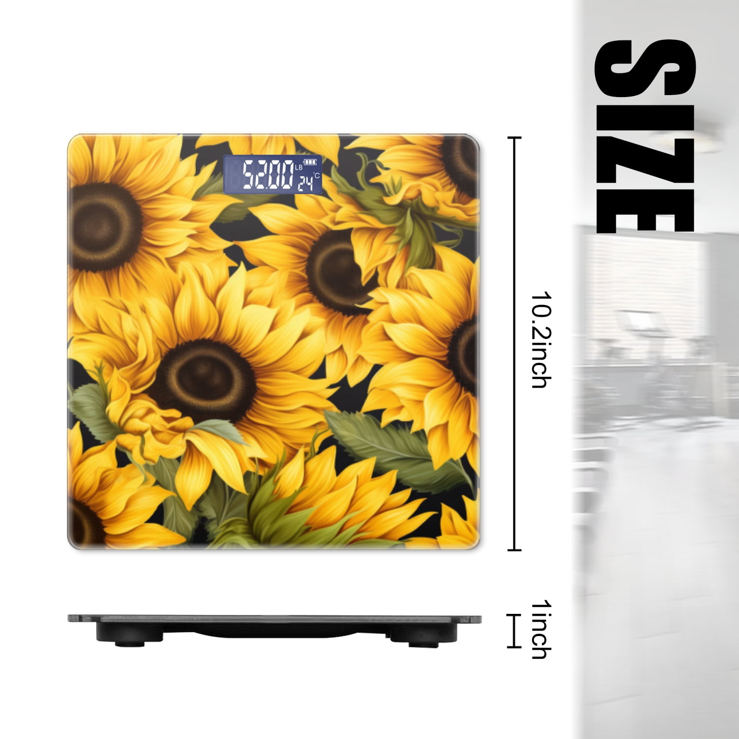 High Precision Body Weight Scale Smart Bathroom Scales with Large LCD Display(400lbs),Decorative for Bedroom-Vibrant Sunflowers With Petals