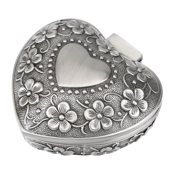 BIMZUC Vintage Jewelry Box Metal Heart Shape Carved Flower Antique Necklace Earring Storage Organizer Small Decorative Keepsake Ring Case Organizer for Women Girls Valentines Day Wedding Gift