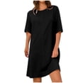 thumbnail image 2 of YanTaoRuo Women's Casual Tee Shirt Dress, Half Sleeve Crew Neck Straight Short Dress, Summer Dresses for Women 2025, Womens Mini Dress *Black~ S, 2 of 8