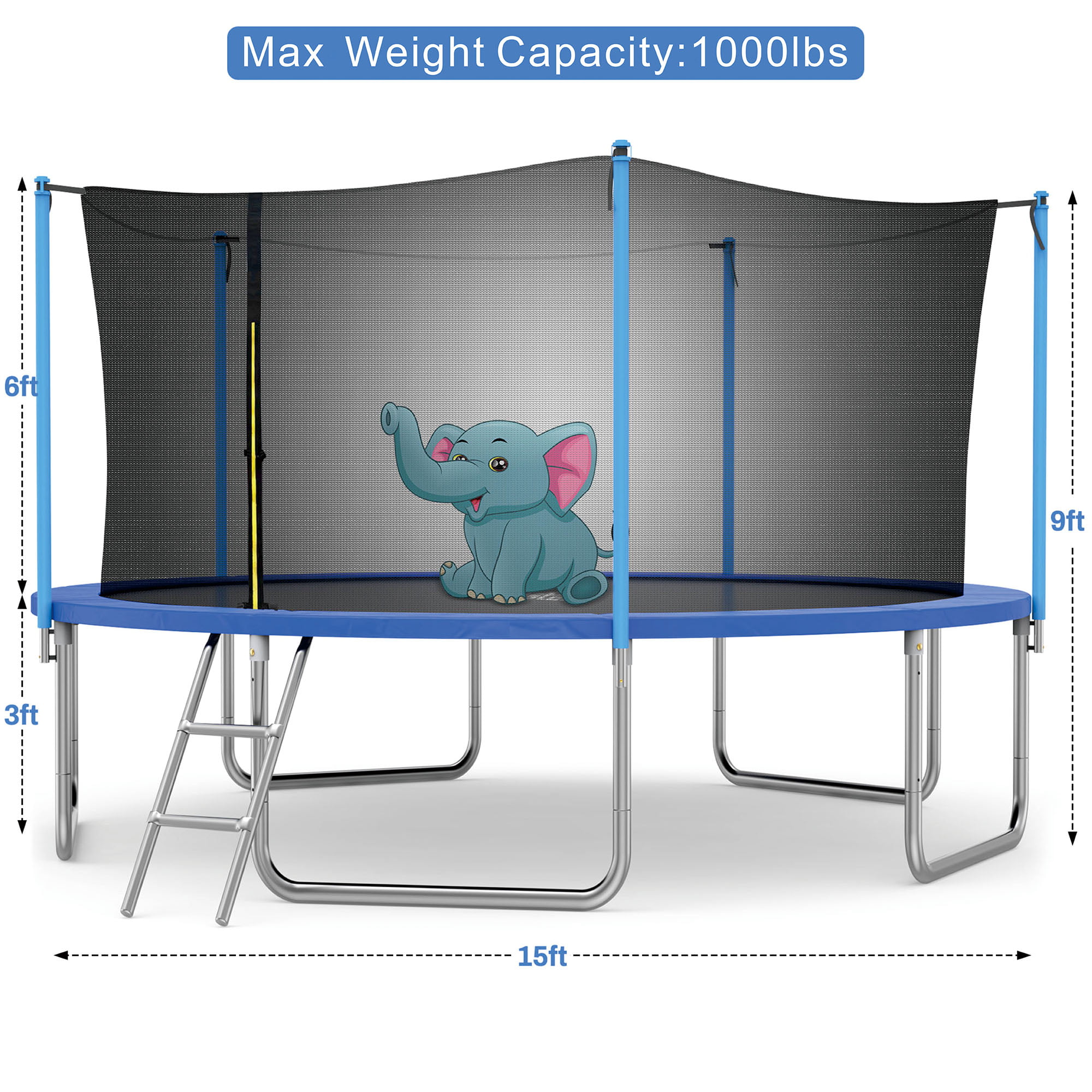 Famistar 15FT Trampoline, Recreational Trampoline with Safety Enclosure Net Metal Ladder Outdoor Trampoline for Kids Adults - image 5 of 10