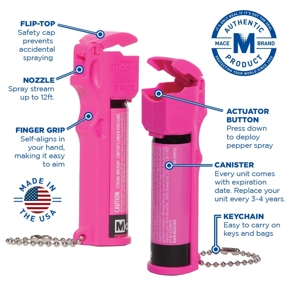 Mace Brand PepperGuard Pepper Spray - Pink - Police Strength OC Pepper Formula, UV Detection Dye