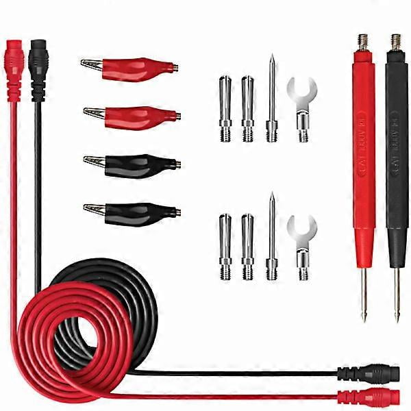 16-Piece Super Sharp Multimeter Test Leads, Silicone Test Leads for Electronic Testing, Black Silver-Silver Red