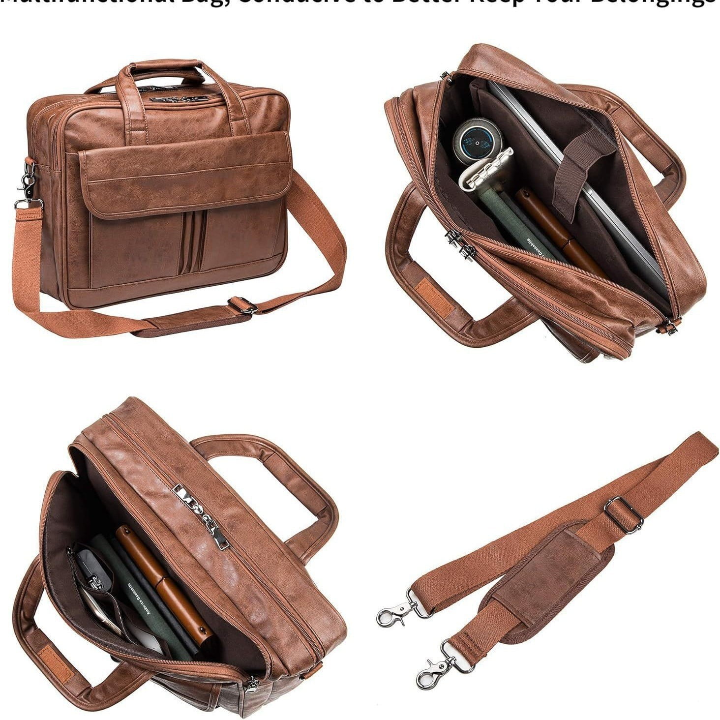 QUARRYUS  Men's leather mailman bag 17.3-inch laptop briefcase business shoulder bag computer tote bag