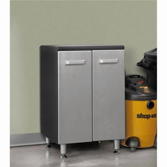 36 x 23.5 x 21 in. Two Door Base Cabinet for Garage, Black with Silver Metallic Fronts