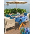 thumbnail image 5 of Outdoor Tablecloth with Umbrella Hole for Patio/Picnic/Party/Camping, Abstract Blue Waterproof Table Cloth Rectangle Table Cover Washable, Painting Buildings Geometric Modern Art (60"x 120"), 5 of 8