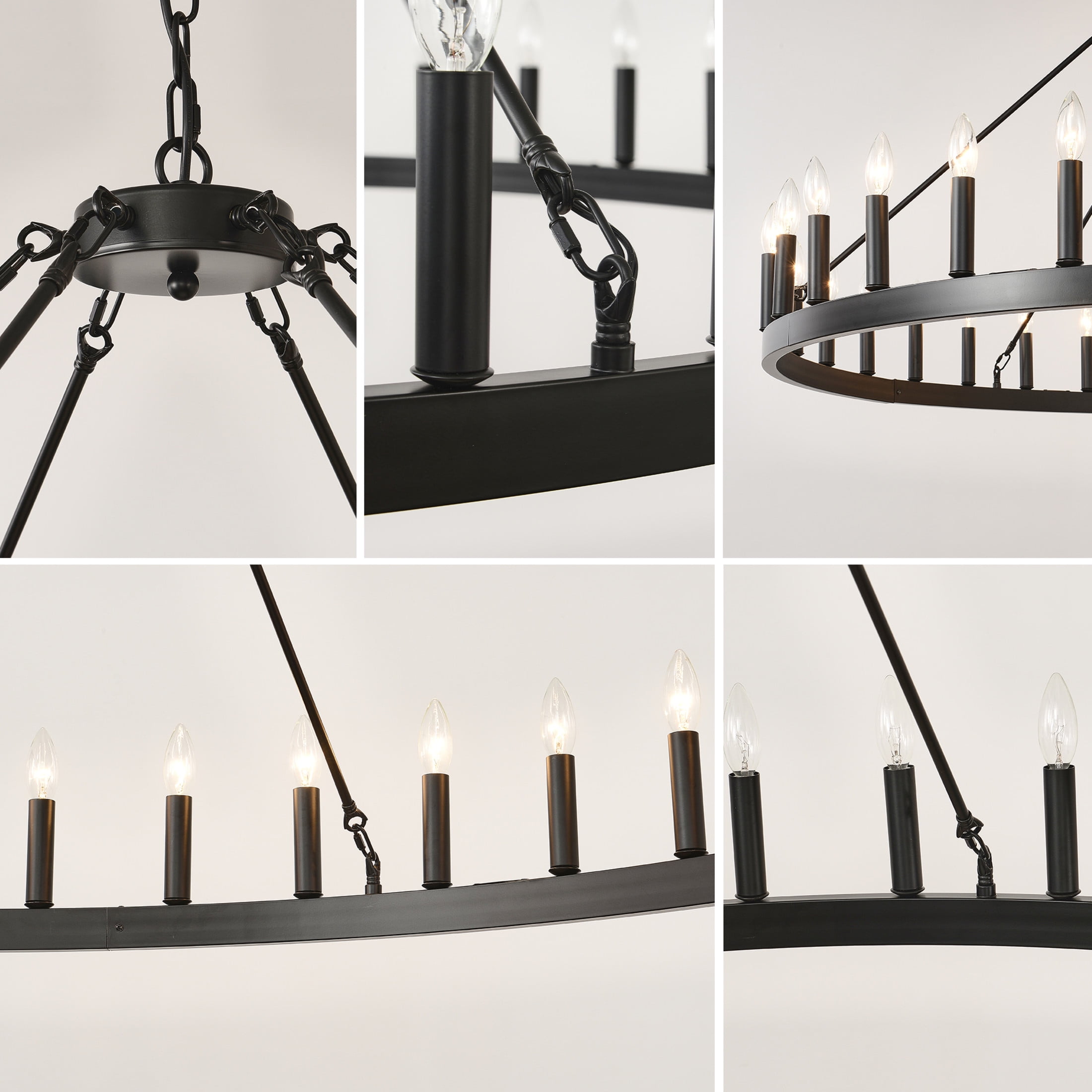 GDF Studio 60" Farmhouse Wagon Wheel Chandelier, 36-Light Adjustable Chain Ceiling Light, Matte Black