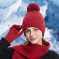 thumbnail image 3 of Womens Warm Hat Scarf Gloves Sets 3 PCS Fleece Lined Winter Beanies with Pom Pom Long Neck Scarfs Cold Weather Red, 3 of 7