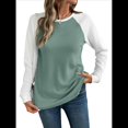 thumbnail image 3 of Tops Casuales de Punto Gofre con Cuello Redondo y Larga con Bloques de Color para Mujer Verde XL, 3 of 10