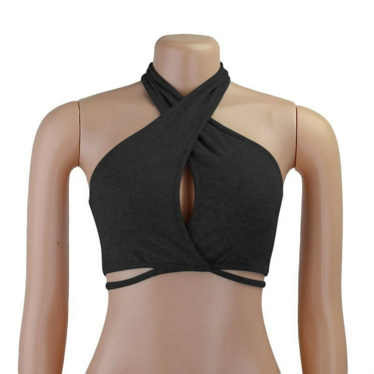 YCNYCHCHY Women Strappy Cross Over Front Cut Out Halter Neck Sleeveless  Backless Wrap Crop Top Bandage Vest Summer Sexy Tops Woman Clothes