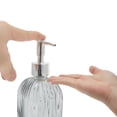 thumbnail image 3 of Unique Bargains 1 Pc Rectangular Bottom Vertical Stripes Soap Dispenser 13.53oz Gold Tone Silver Tone, 3 of 6