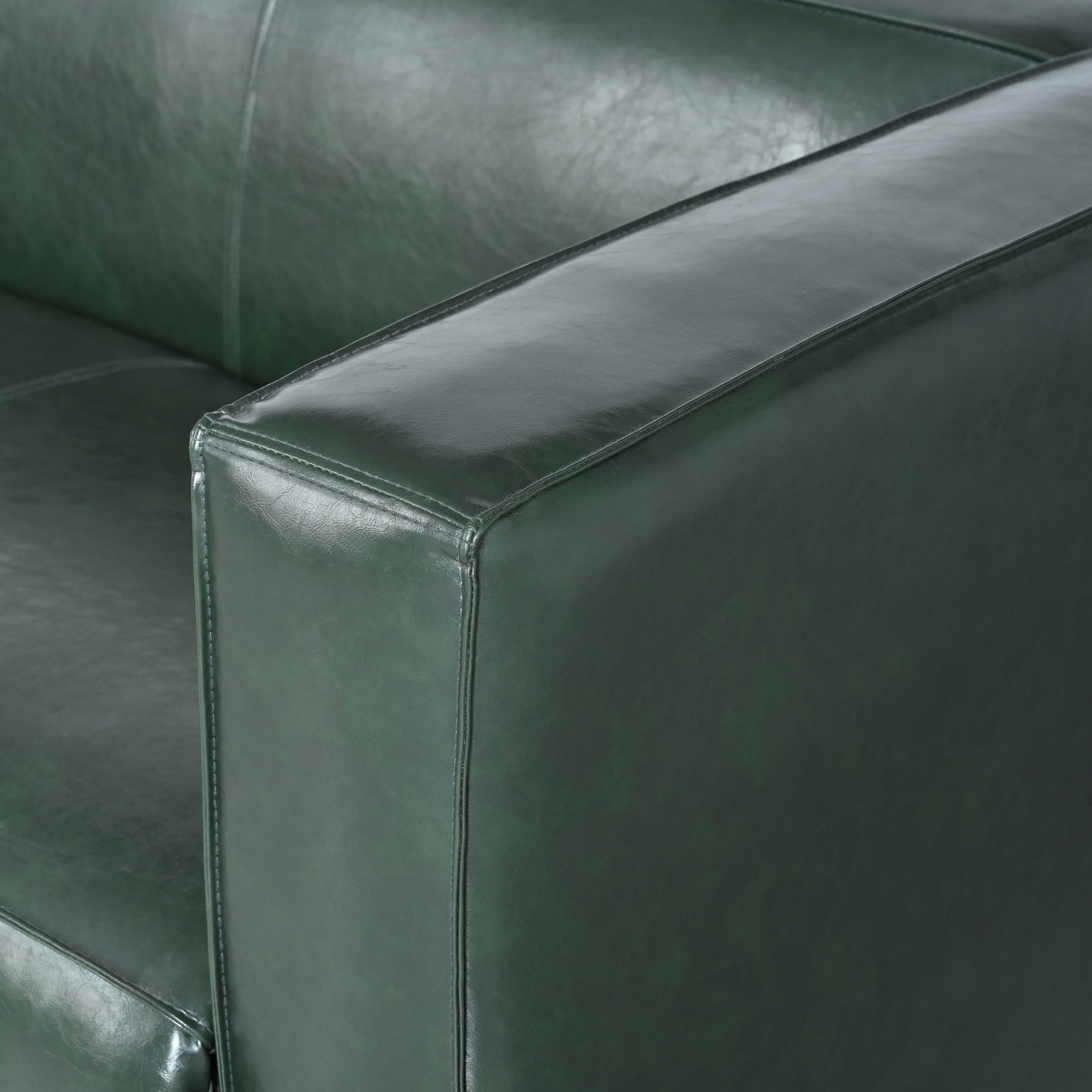 Christopher Knight Home Minimalist 70” PU Leather 3 Seater Sofa Couch, Solid Wood legs, Green