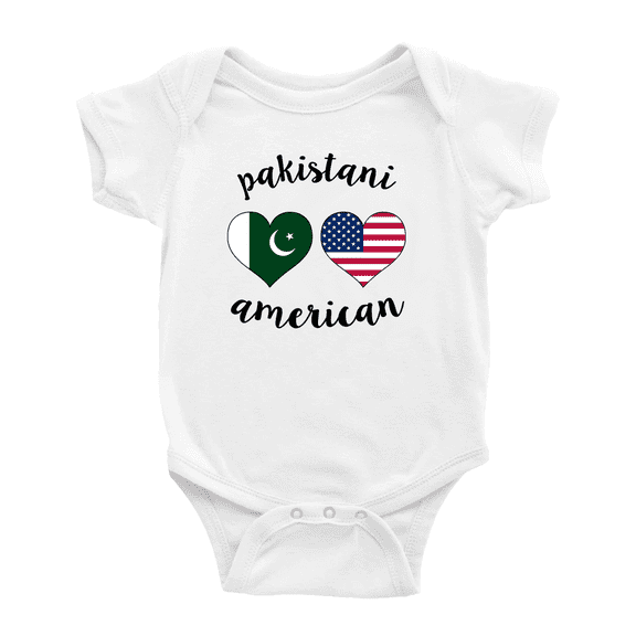 Pakistani American Flag Two Hearts Cute Baby Romper Bodysuit For Boy Girl (White, 3-6 Months)