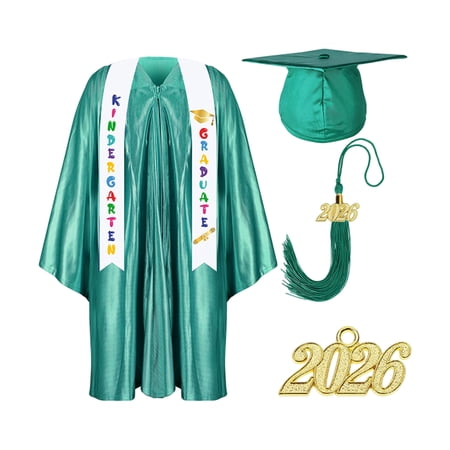 Abcomgle Kindergarten and Preschool Graduation Cap and Gown Set with Tassel and 2026 Year Charms Sash for Kid Toddler Green