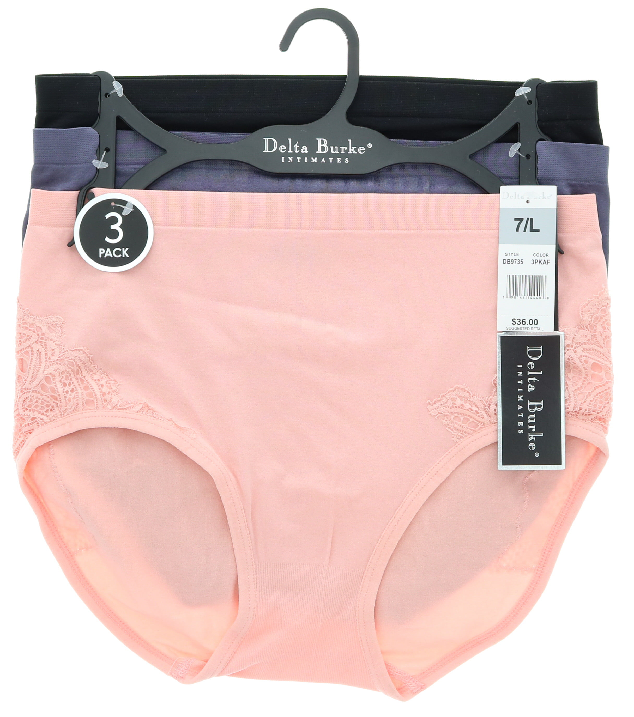 Delta Burke Women's Hi Rise Lace Trim Brief Panties - Black, Pink, & Mauve  - 3X-Large 10 