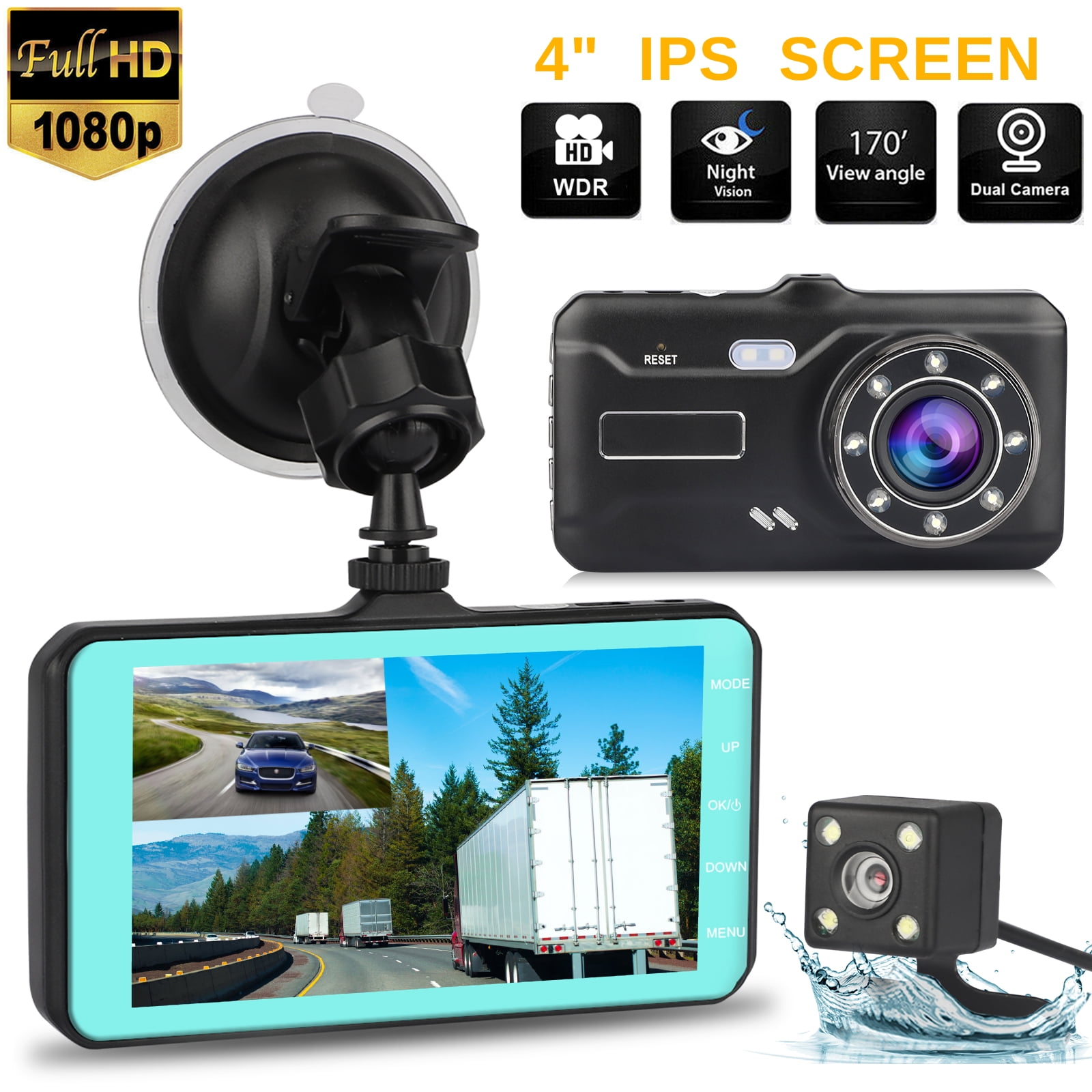 Apexcam Dash Cam Front and Rear Lens Driving Recorder 4 IPS 1080P FHD 170°Wide-Angle Cars Dashboard Backup Camera G-Sensor WDR Loop Recording DVR Parking Monitor Motion Detection Night Vision